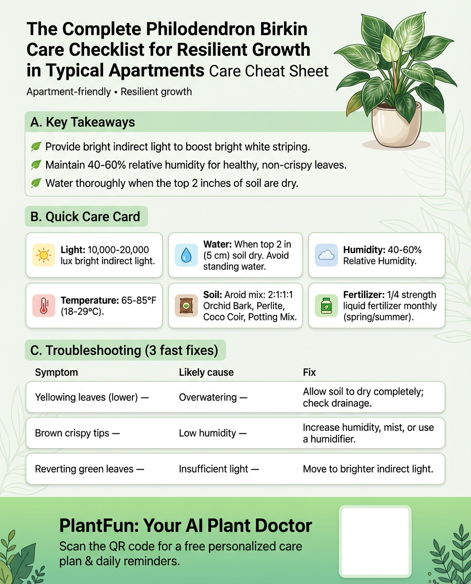 The Complete Philodendron Birkin Care Checklist for Resilient Growth in Typical Apartments — Care Guide for indoor houseplants