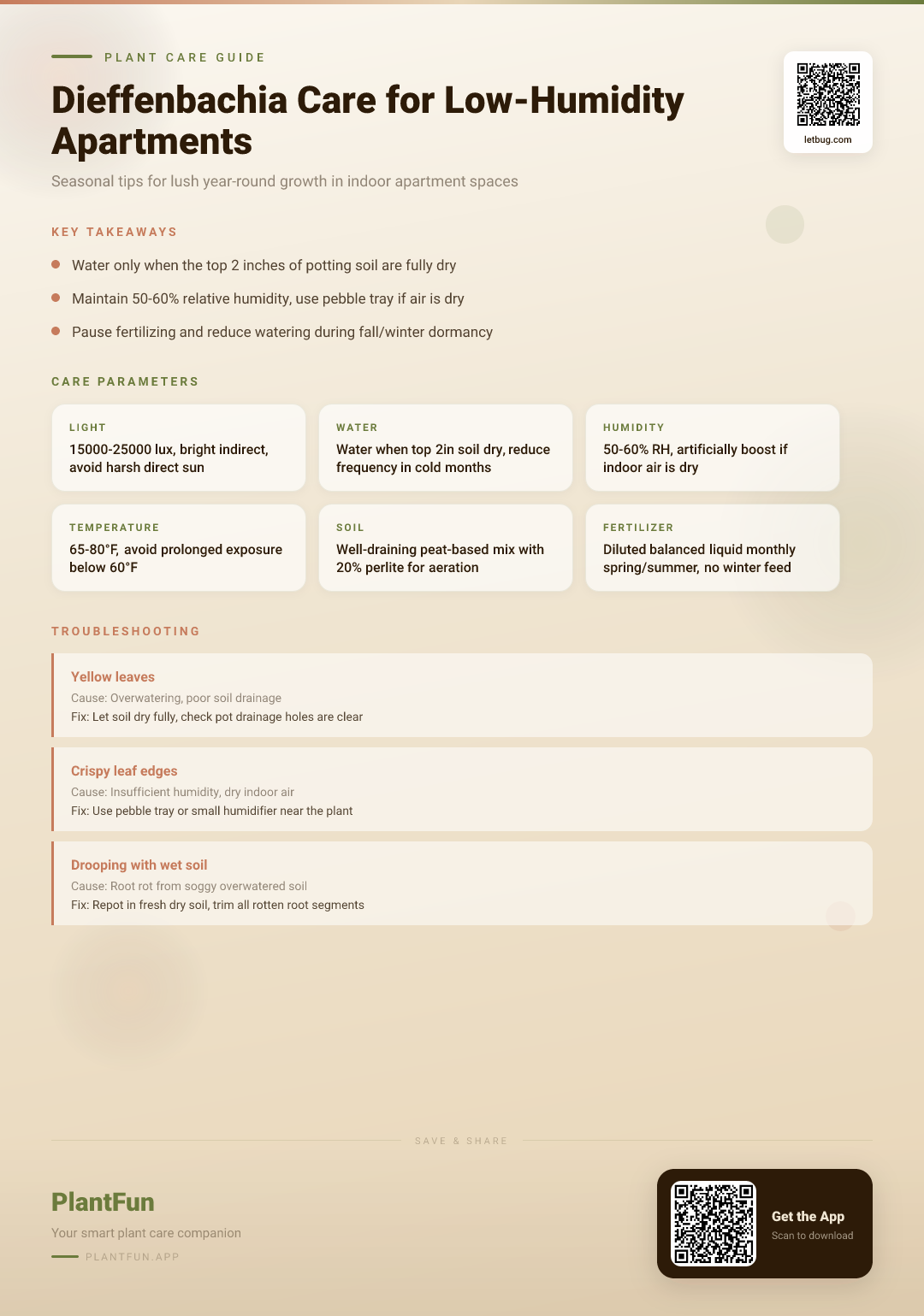 Dieffenbachia Care in Low-Humidity Apartments: The Complete Seasonal Guide for Lush Growth — Care Guide for indoor houseplants