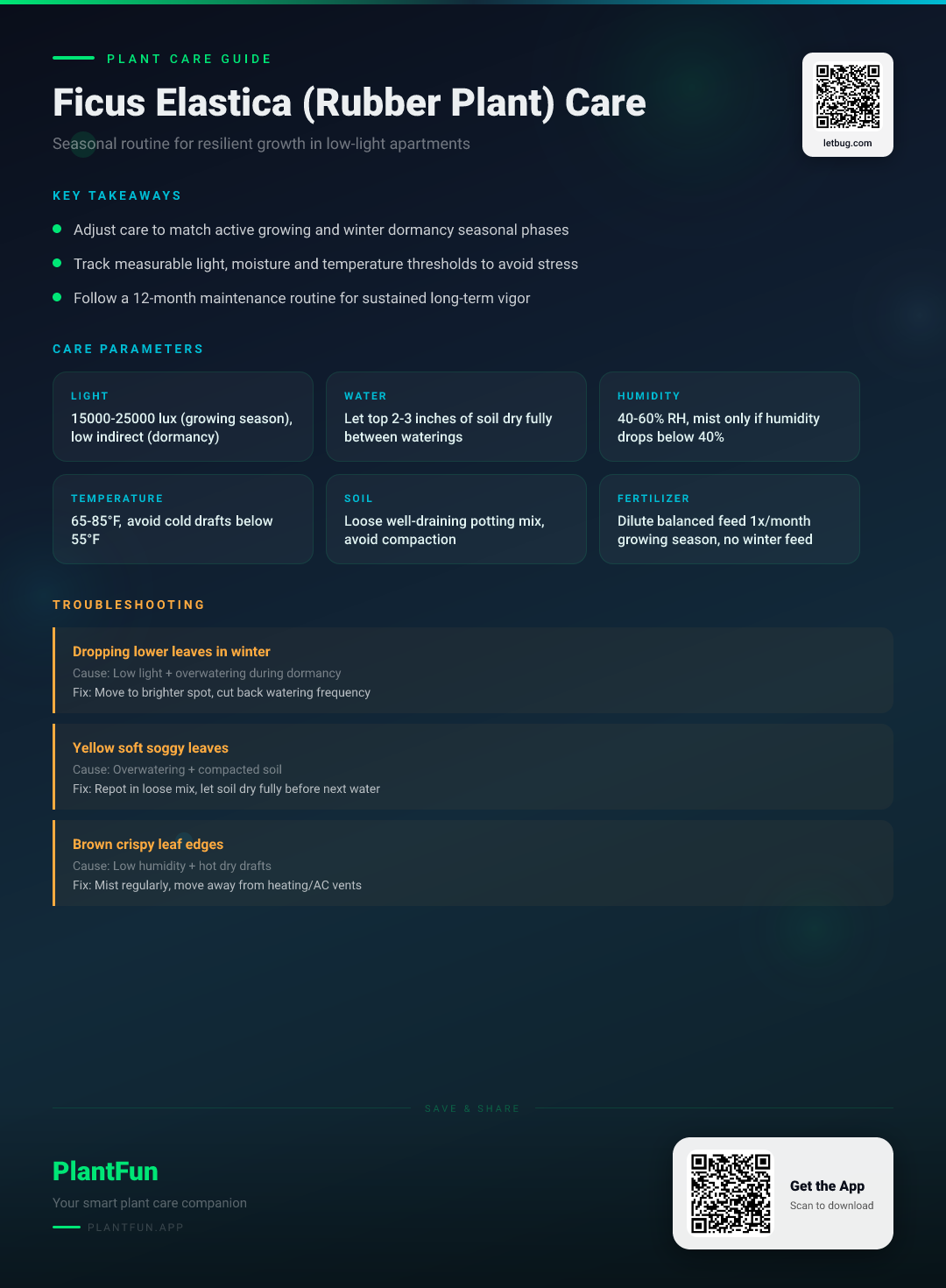 Ficus Elastica Care: A Seasonal Routine for Resilient Rubber Plants in Low-Light Apartments — Care Guide for indoor houseplants