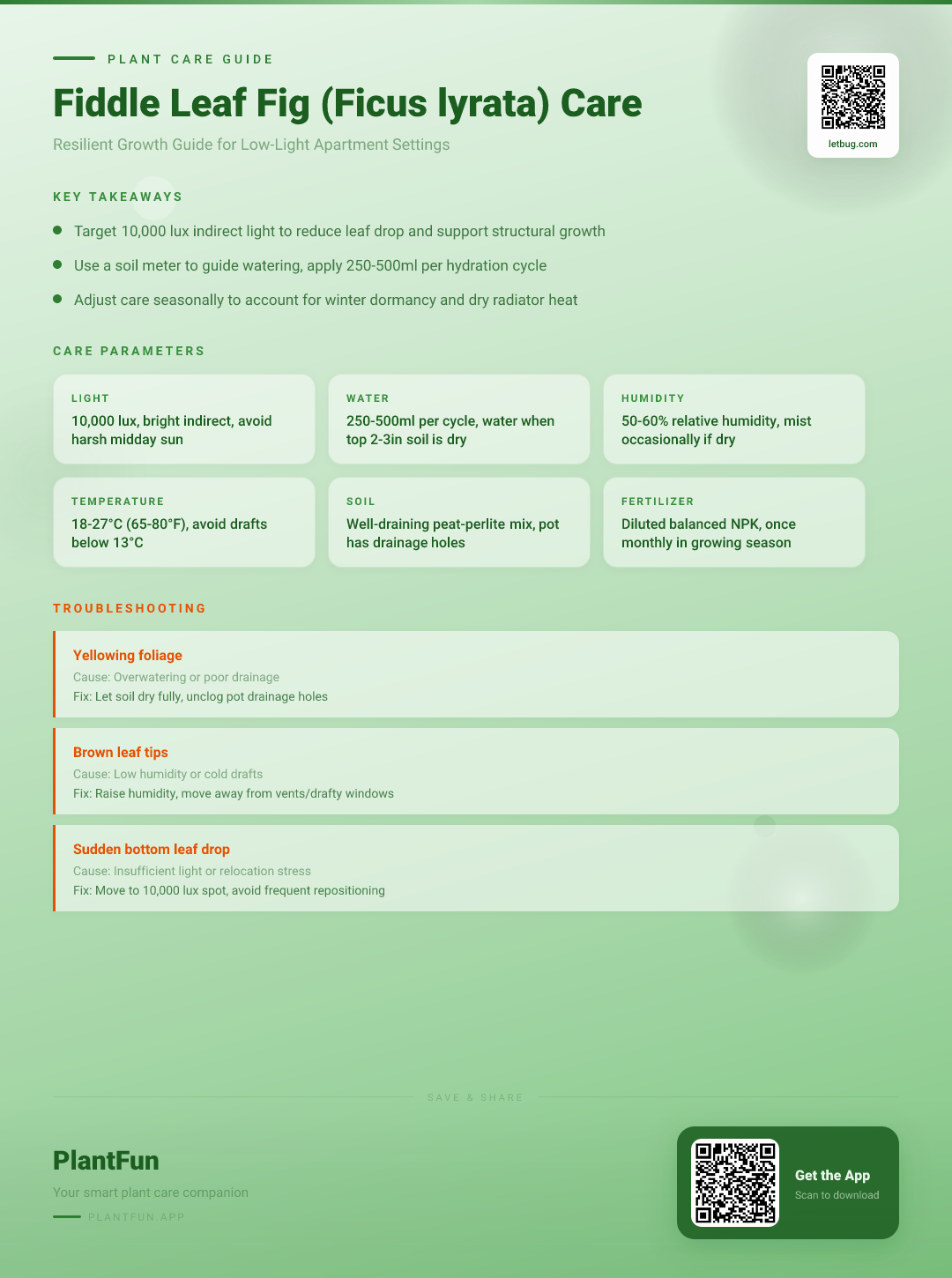 Fiddle Leaf Fig Care in Low-Light Apartments: A Resilient Growth Strategy for Ficus lyrata — Care Guide for indoor houseplants